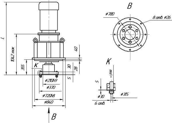 Габаритные и присоединительные размеры мотор-редуктора МР2 500